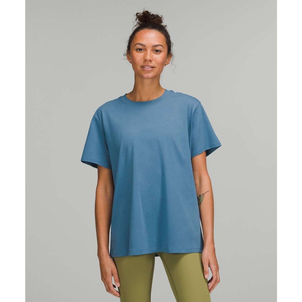 Lululemon All Yours Cotton Tee Soft Denim Blue Asymmetrical Hem